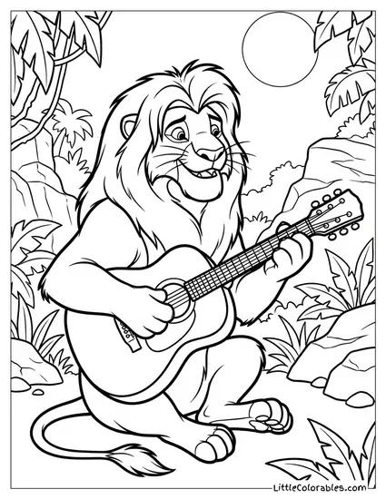 Adult Simba Playing Guitar Lion King Coloring Page