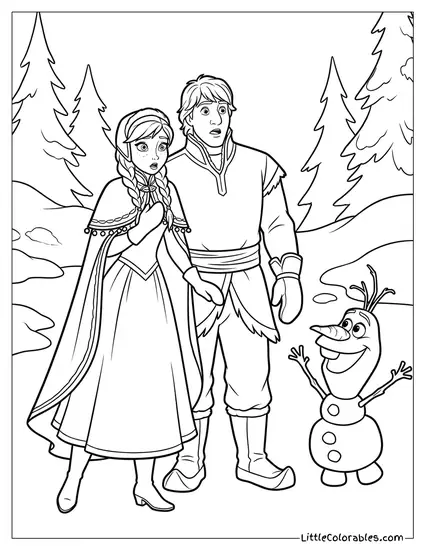 Anna and Kristoff Standing with Shocked Face Frozen Coloring Page
