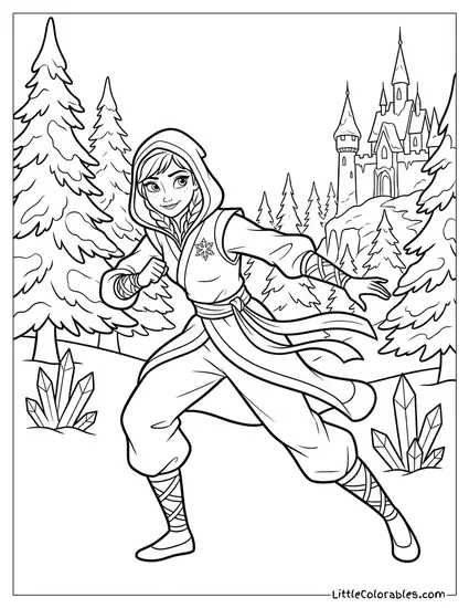 Anna Dressed as a Ninja Using Stealth Frozen Coloring Page