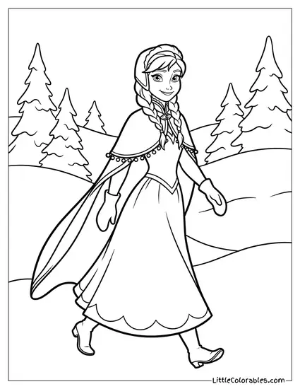 Anna Walking Through the Snow in Her Winter Gear Frozen Coloring Page