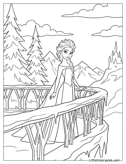 Elsa Standing on the North Mountain Balcony Frozen Coloring Page