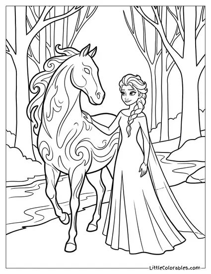 Elsa Taming the Nokk Water Spirit Frozen Coloring Page