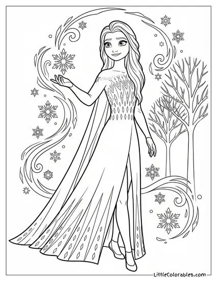 Elsa Wearing Her White Spirit Dress Frozen Coloring Page