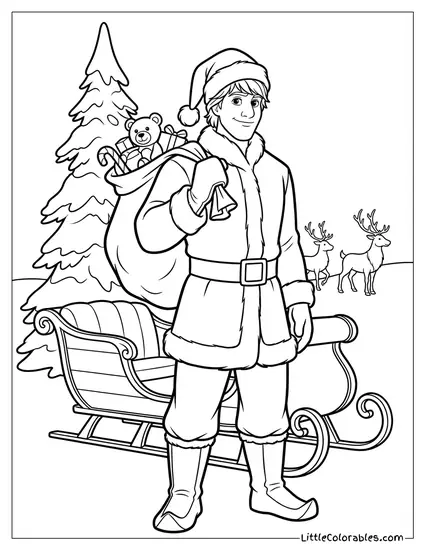 Kristoff Dressed as Santa Claus Frozen Coloring Page