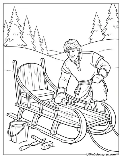 Kristoff Polishing His New Sled Frozen Coloring Page