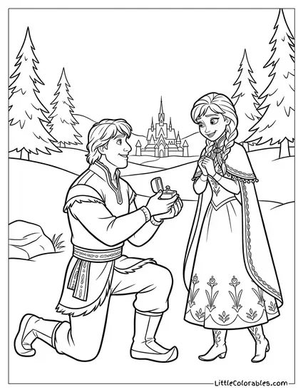 Kristoff Proposing to Anna Frozen Coloring Page