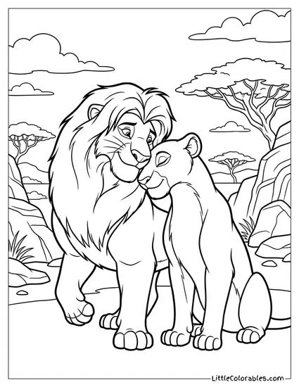 Mufasa and Sarabi Nuzzling Lion King Coloring Page