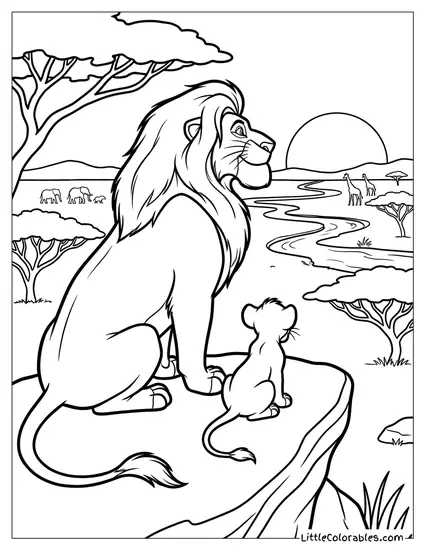 Mufasa Explaining the Circle of Life to Simba Lion King Coloring Page