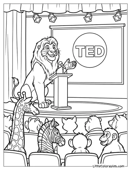 Mufasa Giving a Ted-Talk Lion King Coloring Page
