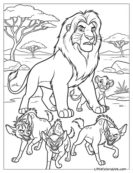 Mufasa Saving Simba from the Hyenas Lion King Coloring Page