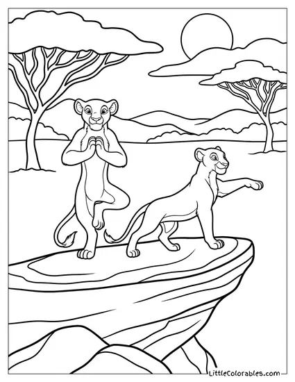 Nala Doing Yoga Poses on a Rock Lion King Coloring Page