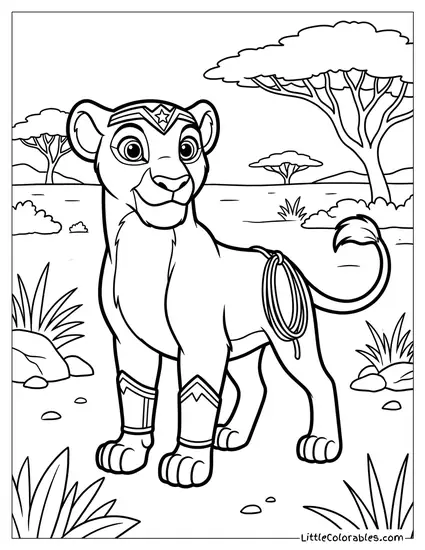 Nala Dressed as Wonder Woman Lion King Coloring Page