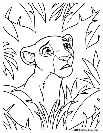 Nala Looking for Help in the Jungle Lion King Coloring Page