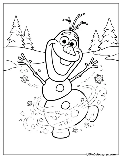 Olaf Flurrying Away into Snow Dust Frozen Coloring Page
