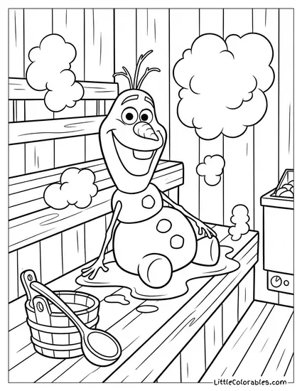 Olaf Melting in a Sauna and Enjoying It Frozen Coloring Page