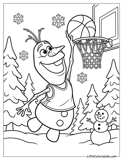 Olaf Playing Basketball and Dunking Frozen Coloring Page