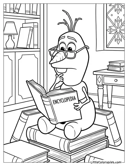 Olaf Reading a Book and Acting Smart Frozen Coloring Page
