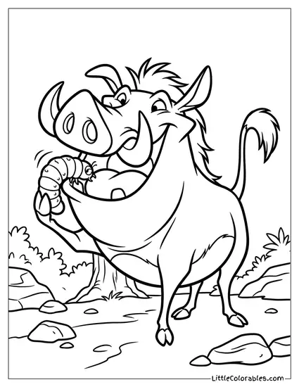 Pumbaa Eating a Juicy Grub Lion King Coloring Page
