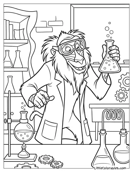 Rafiki Dressed as a Mad Scientist in a Lab Lion King Coloring Page