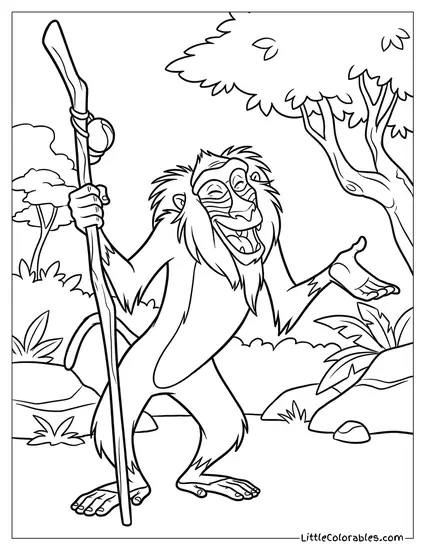 Rafiki Laughing While Holding His Staff Lion King Coloring Page