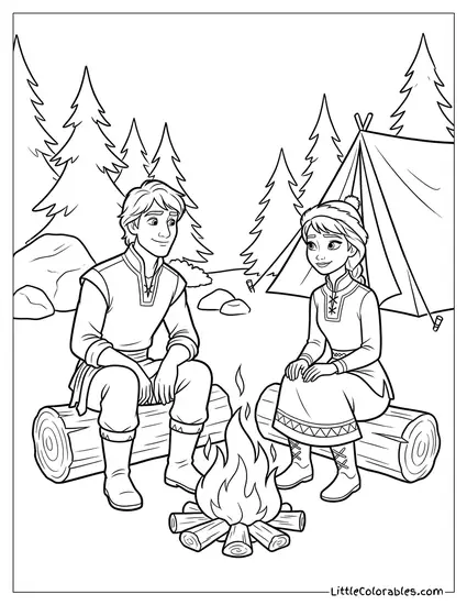 Ryder and Honeymaren Sitting by the Fire Frozen Coloring Page