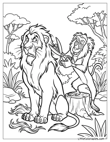 Scar Getting a Haircut to Fix His Mane Lion King Coloring Page