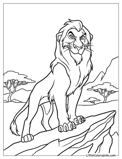Scar Looking Evil with His Scar Showing Lion King Coloring Page