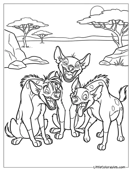 Shenzi Banzai and Ed the Hyenas Laughing Lion King Coloring Page