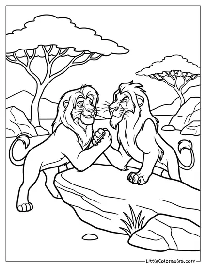 Simba and Scar Arm-Wrestling Lion King Coloring Page