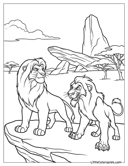 Simba Confronting Scar About the Past Lion King Coloring Page