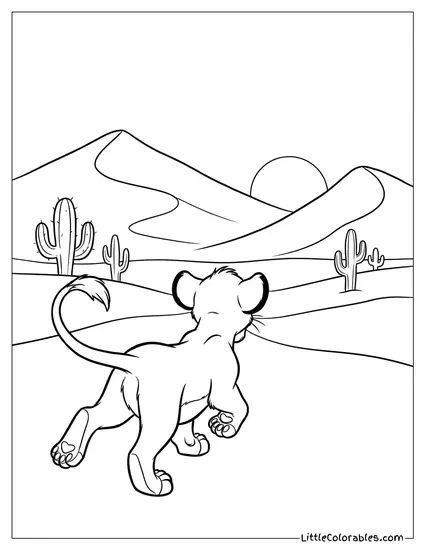 Simba Running Away into the Desert Lion King Coloring Page