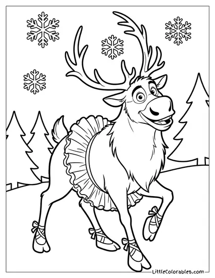 Sven Dressed as a Ballerina in a Tutu Frozen Coloring Page