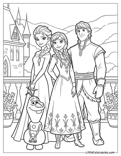 The Royal Family Portrait of Arendelle Frozen Coloring Page