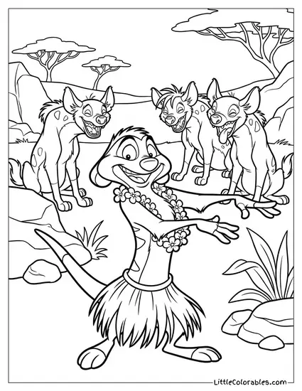 Timon Doing the Hula Dance to Distract Hyenas Lion King Coloring Page