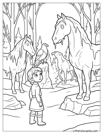 Yelena Looking at the Spirit Statues Frozen Coloring Page