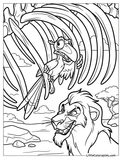 Zazu Trapped in a Rib-Cage by Scar Lion King Coloring Page