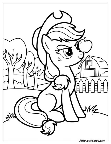 Applejack Sitting Proudly While Balancing a Single Perfect Apple on Her Nose My Little Pony Coloring Page