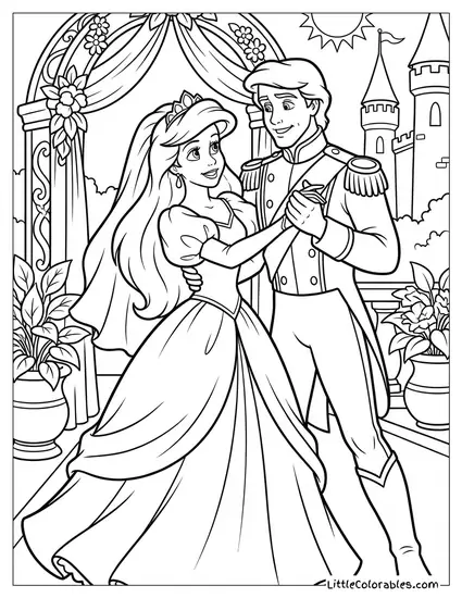 Ariel and Eric Dancing at Their Wedding Coloring Page