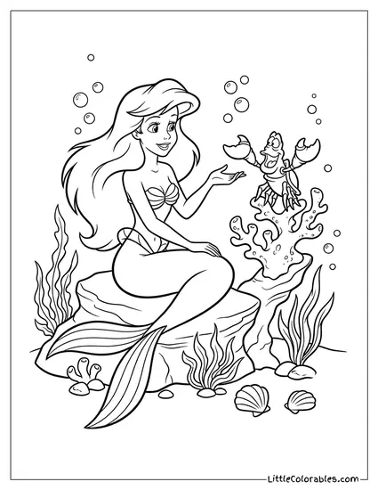 Ariel and Sebastian the Crab Talking Coloring Page