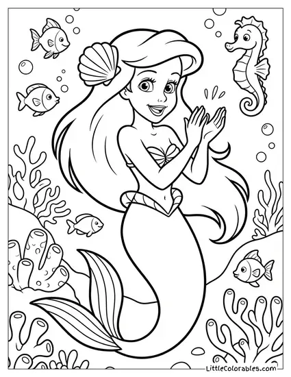 Ariel Clapping Her Hands Coloring Page