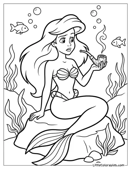 Ariel Holding a Human Pipe Wondering What It Is Coloring Page