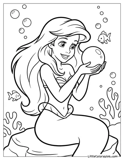 Ariel Holding a Pearl Coloring Page