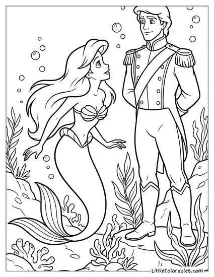 Ariel Looking at the Statue of Prince Eric Coloring Page