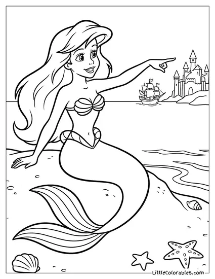 Ariel Pointing at Something in the Distance Coloring Page