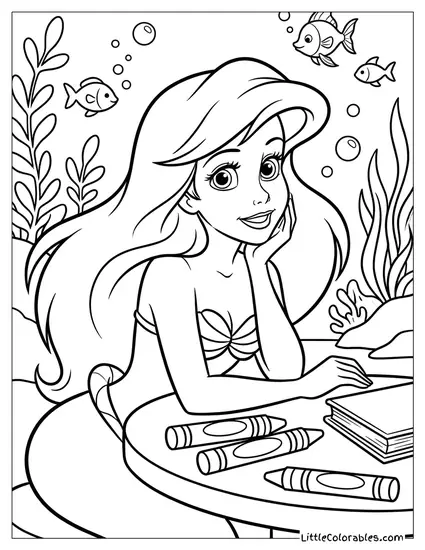 Ariel Resting Her Chin on Her Hand Coloring Page