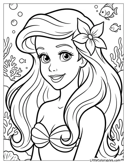 Ariel Smiling Close-Up Portrait Coloring Page