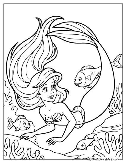 Ariel Swimming in a Circle Coloring Page