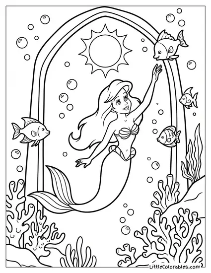 Ariel Swimming Towards the Light Coloring Page