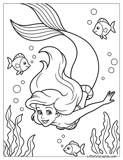 Ariel Swimming Upside Down Coloring Page