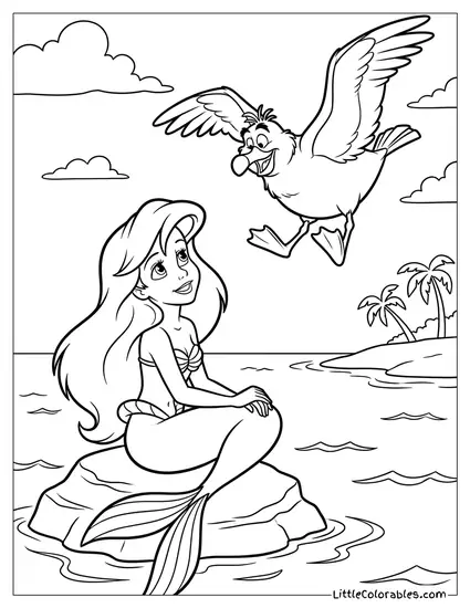 Ariel Watching Scuttle Fly Coloring Page